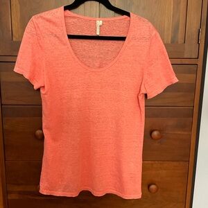 Banana Republic 100% Linen Short Sleeve Scoop Neck Tee Shirt Medium Coral Peach